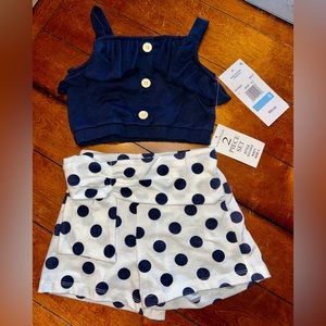 NEW W/ Tags Rare Editions 2 Pc Set Polka Dot Shorts & Solid Top Girl's Sz 5 Navy